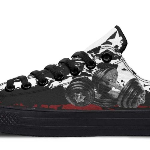 Minimalist Dumbbell Pattern Black Low-Top Sneakers