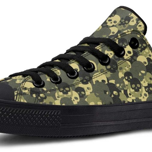 Camo Skull Pattern Black Low-Top Sneakers - Edgy Urban Streetwear